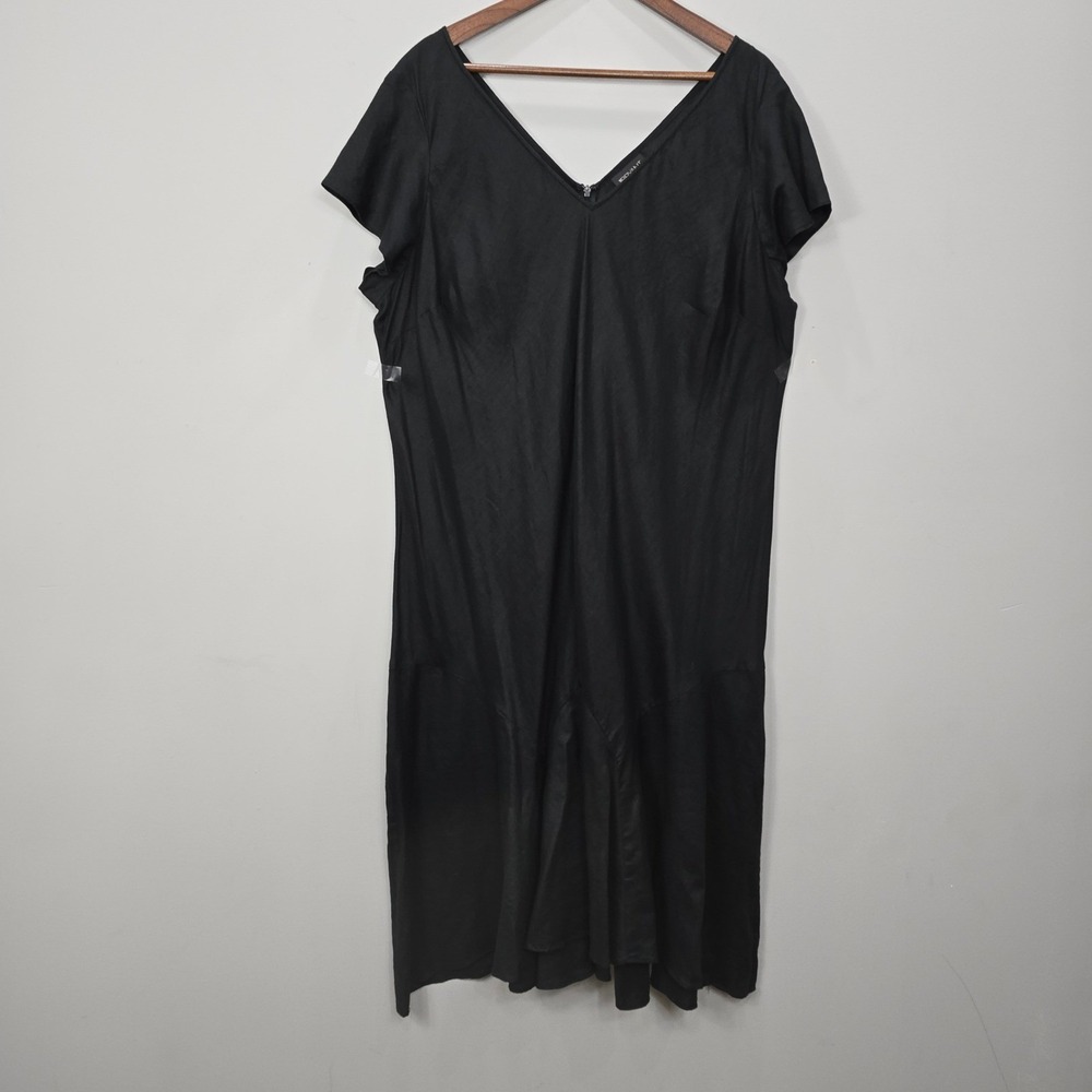 Lane Bryant Black Linen Blend‎ Midi Dress Flounce Hem V Neck Plus Size 14/16